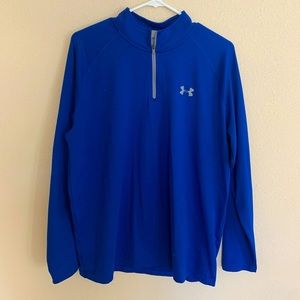 Men’s Under Armour heat gear pullover, size large, royal blue, zips at top